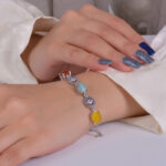 دستبند فیروزه و عقیق زنانه کد ۱۴۸۱